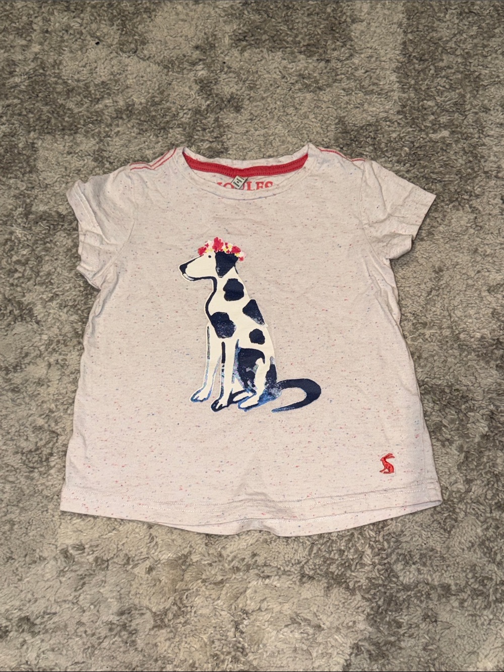 Joules girls Tee with Navy Dog and Red Floral Crown Sz 5T